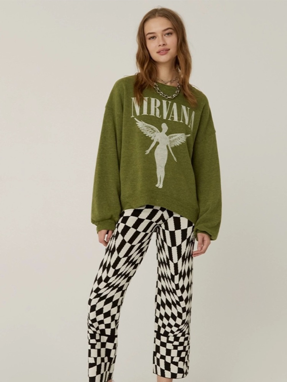 Daydreamer Nirvana Inutero oversized crew neck-green heather size L